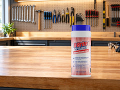 B-Brite TSP Cleaner canister on a garage workbench