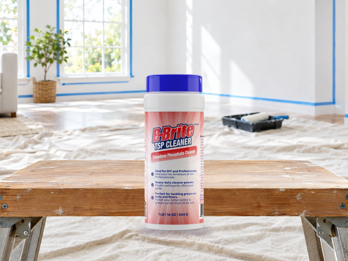 B-Brite TSP Cleaner canister in a room prepared for painting