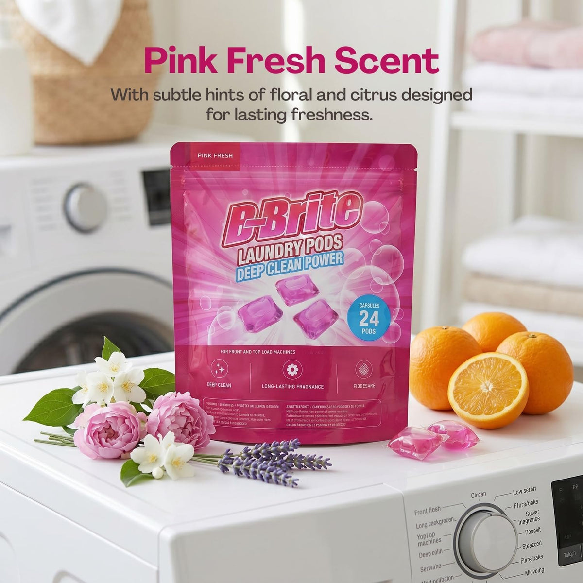 B-Brite Laundry Pods, Pink Fresh scent with floral and citrus notes
